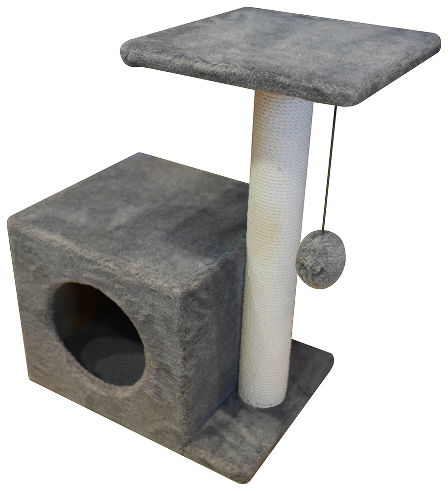 Домик Cat House с боковой полкой с шариком на резинке (мех, хлопок), 58 см