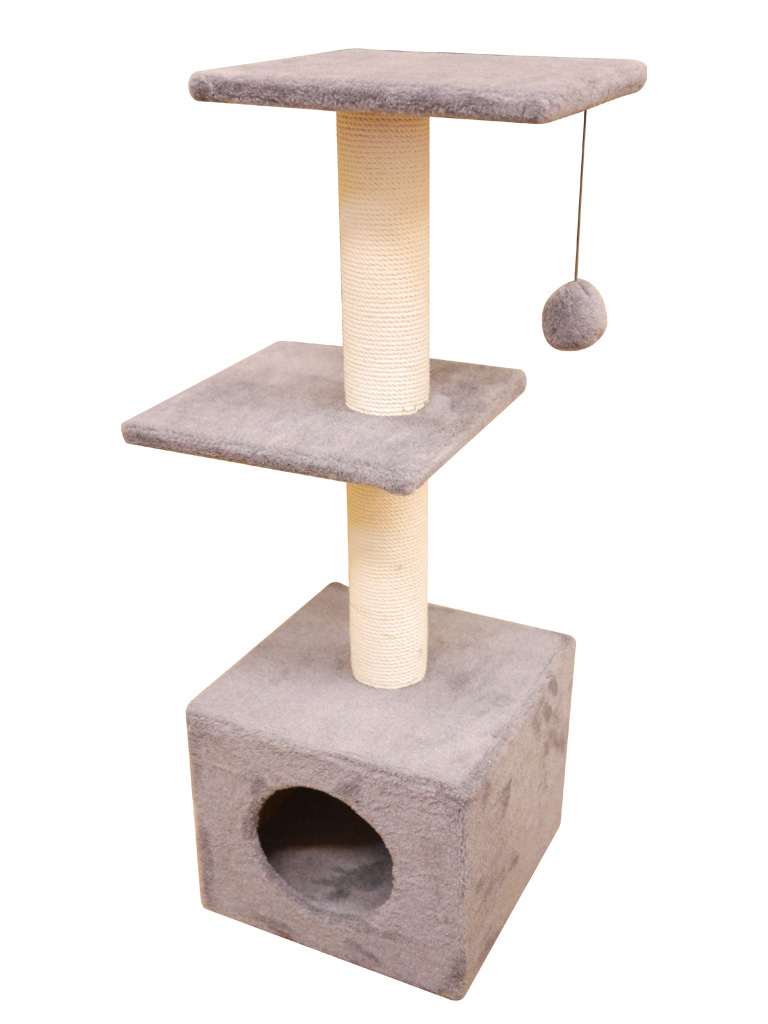Домик Cat House с двумя полками с шариком на резинке (мех, хлопок), 100 см
