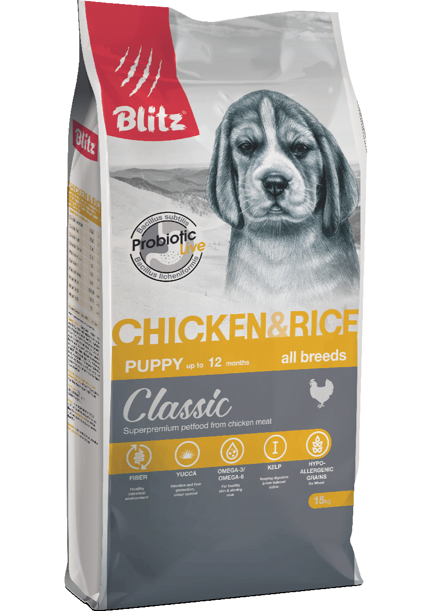 Корм Блиц Классик для щенков всех пород курица рис (BLITZ Puppy Chicken&Rice)