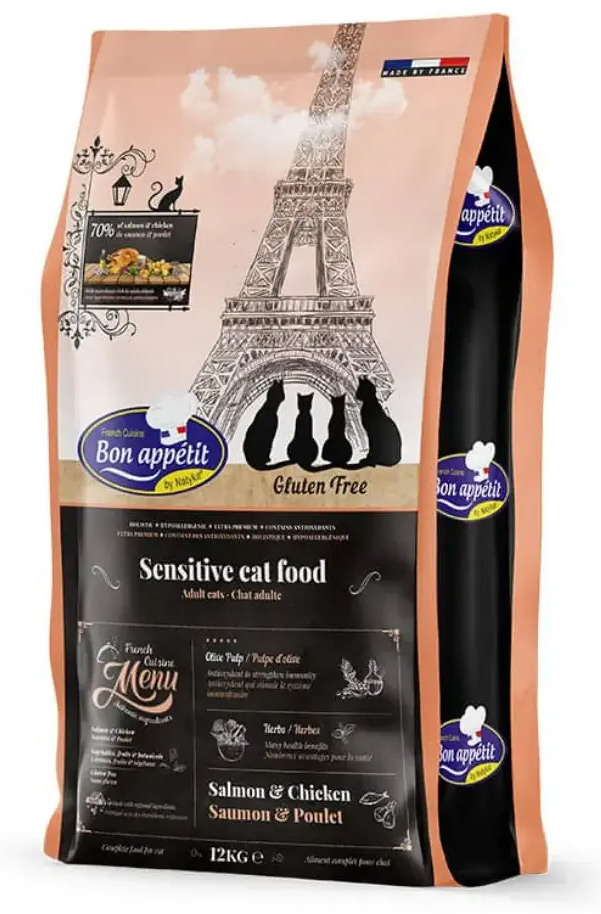 Корм Bon Appetit Sensitive для взрослых кошек с чувствительным пищеварением с лососем и курицей