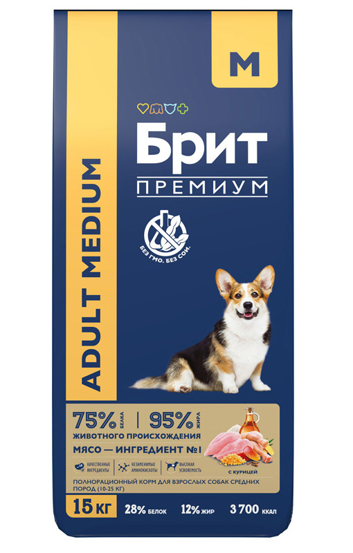 Сухой корм Брит Премиум Adult Dog Medium для взрослых собак средних пород (курица)