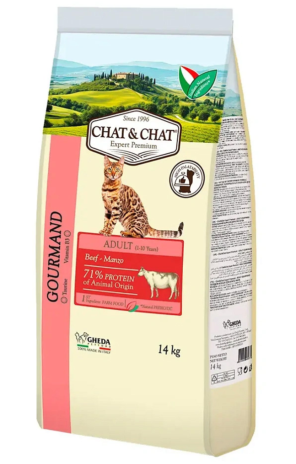 Сухой корм Chat & Chat Expert Adult Cat для взрослых кошек (Говядина и горох)