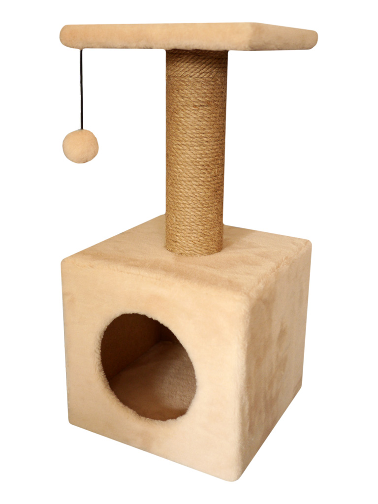 Домик Cat House с полкой с шариком на резинке (мех, джут), 65 см