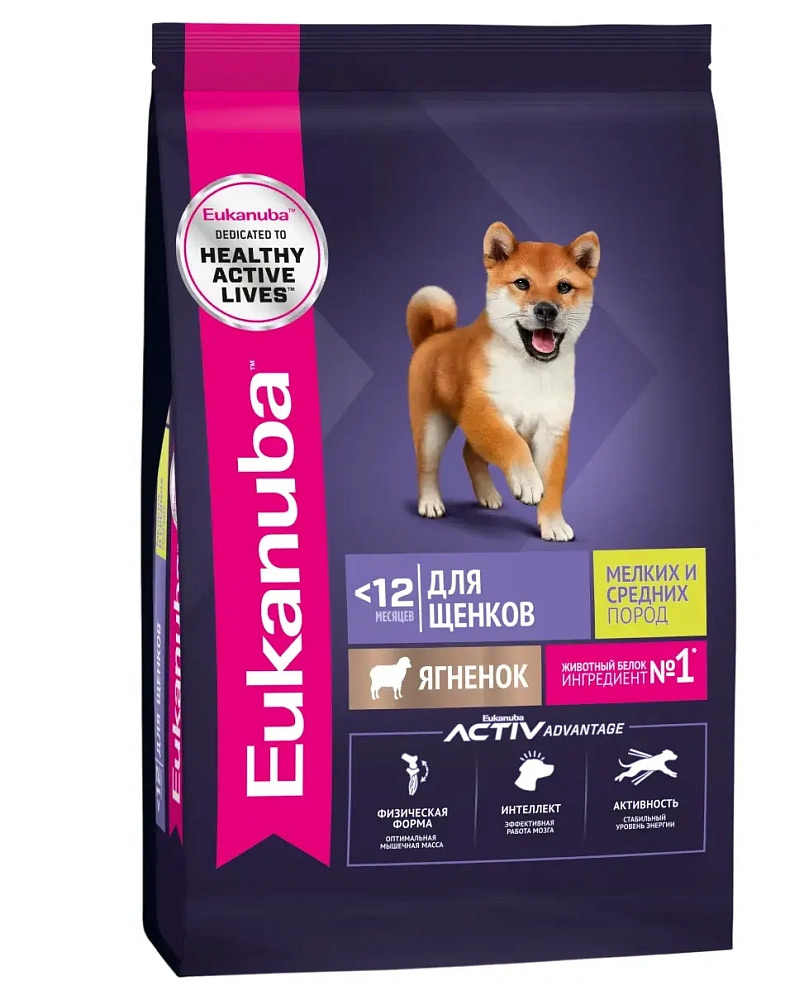 Сухой корм Eukanuba Puppy Small & Medium Breed  Lamb для щенков мелких и средних пород до 12 месяцев (Ягненок)