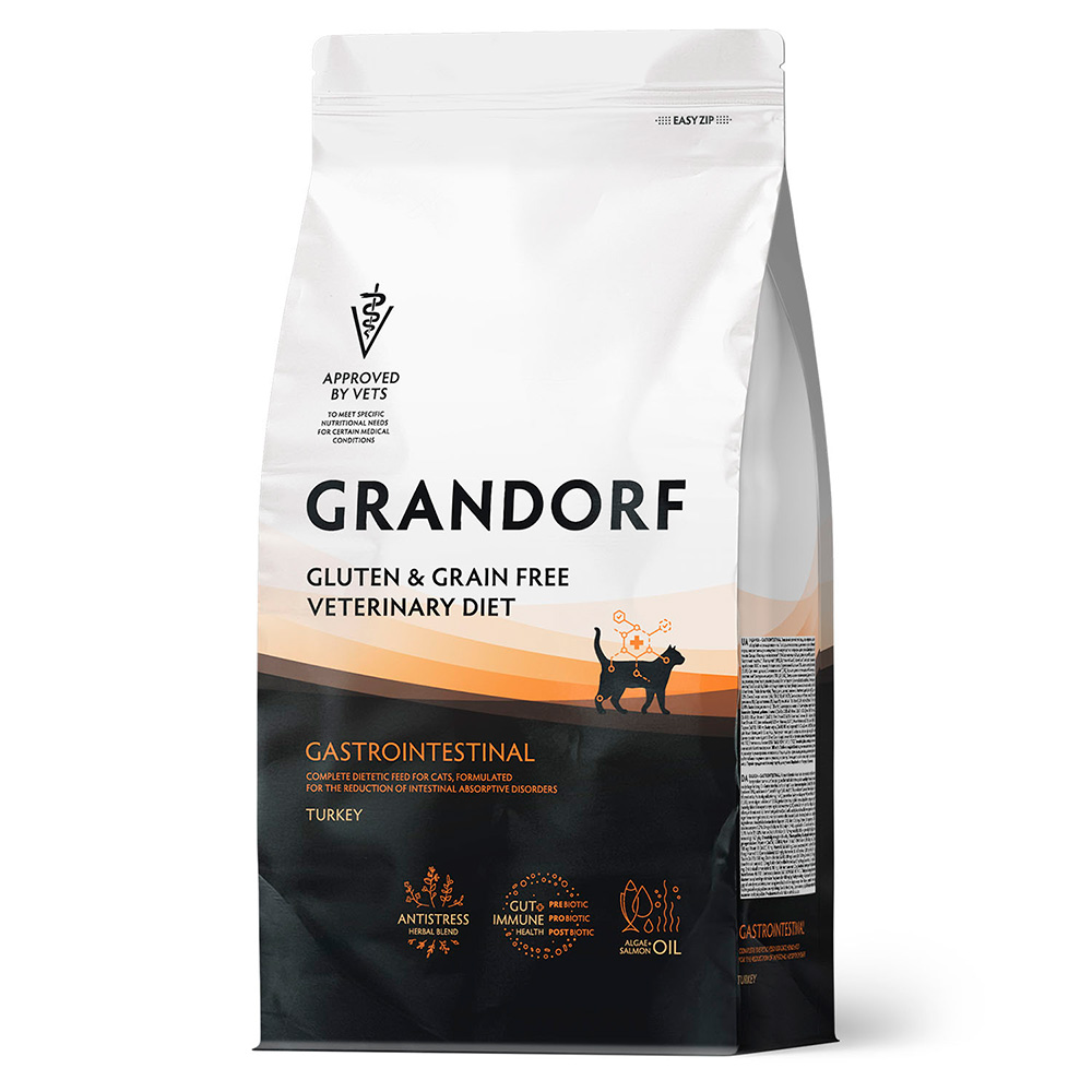 Полнорационный диетический корм GRANDORF VET Cat GASTROINTESTINAL (Грандорф Вет Кэт Гастроинтестинал) для кошек для снижения расстройств кишечника (Индейка)
