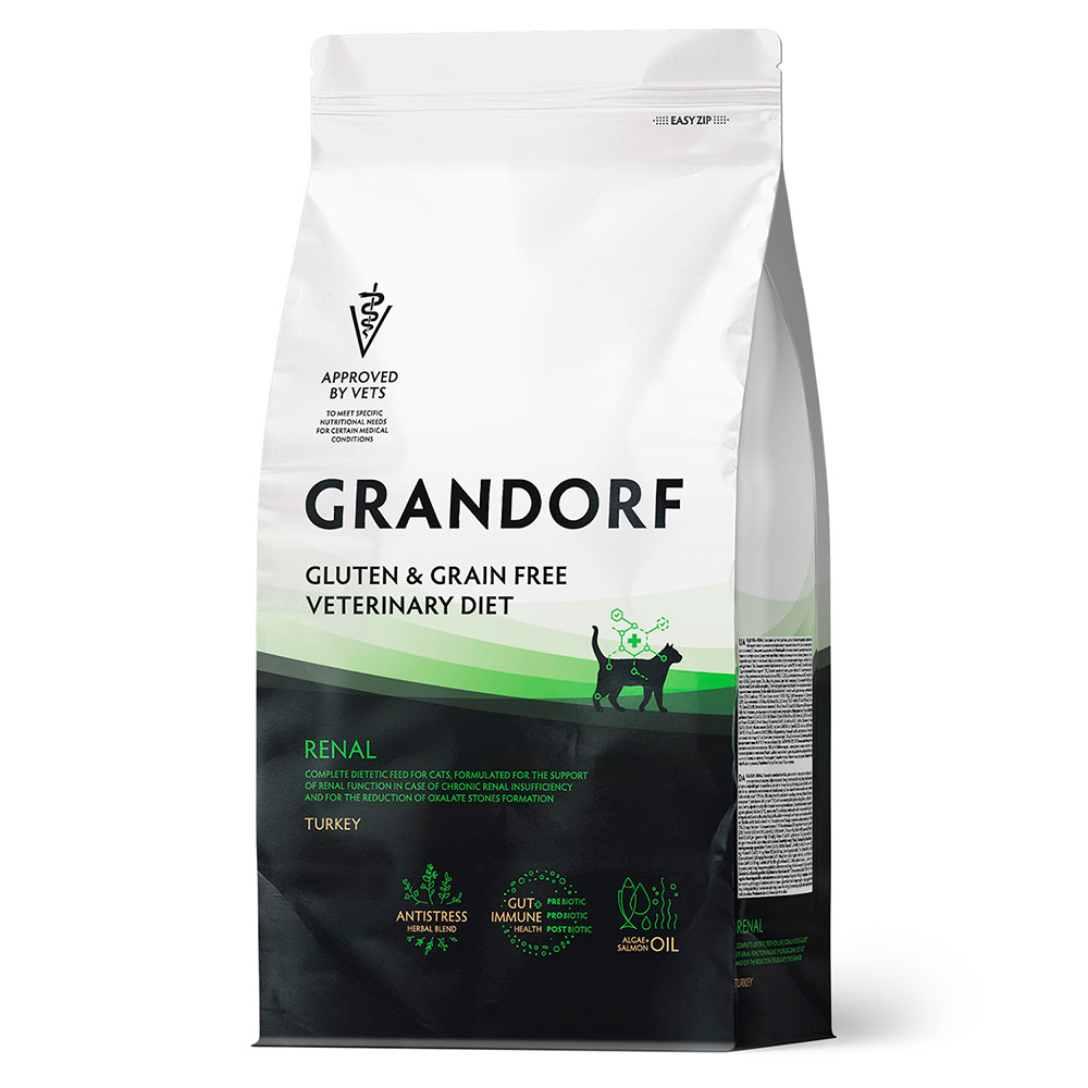 Полнорационный диетический корм GRANDORF VET Cat RENAL (Грандорф Вет Кэт Ренал) для кошек при хронической почечной недостаточности (Индейка)