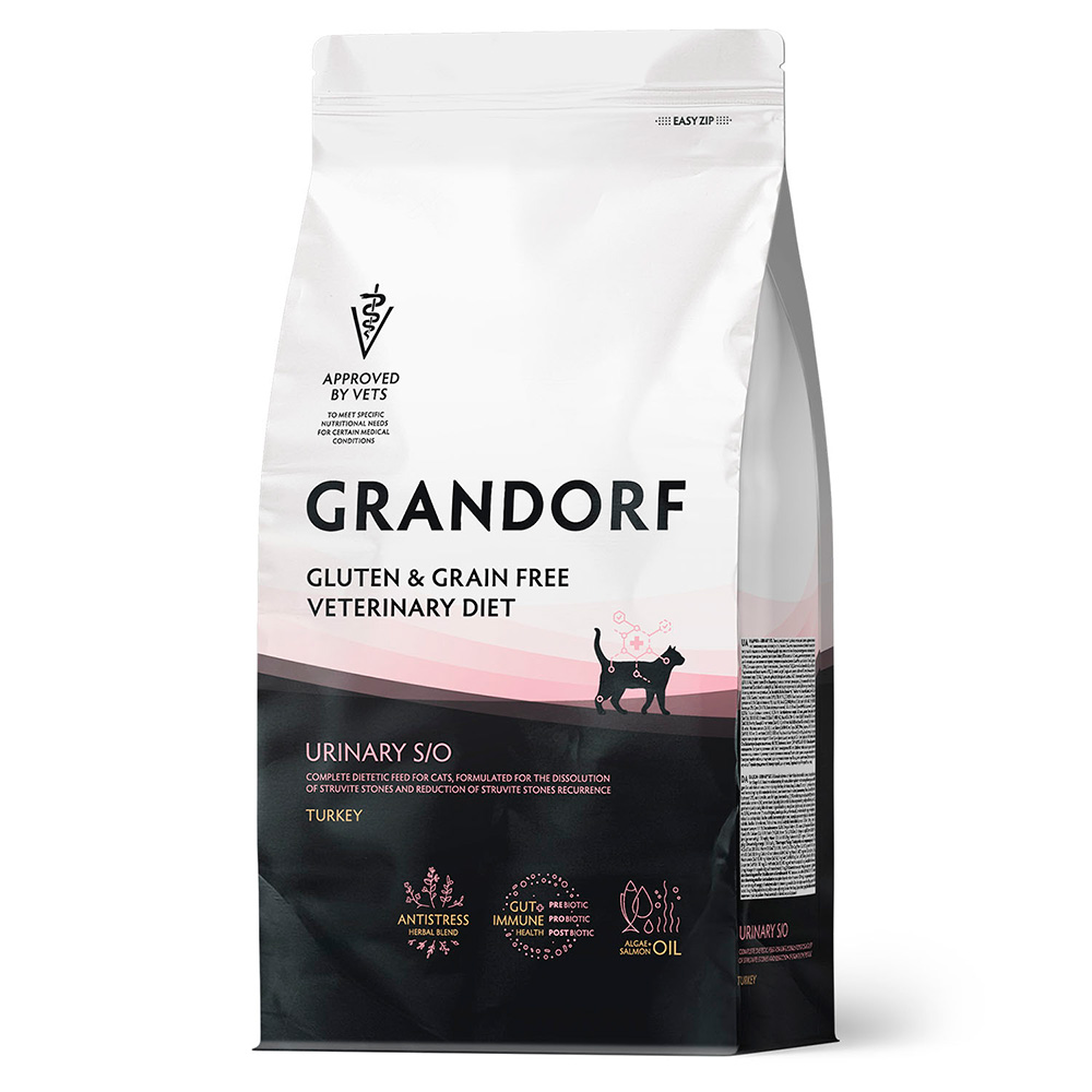 Полнорационный диетический корм GRANDORF VET Cat URINARY S/O (Грандорф Вет Кэт Уринари С/О) для кошек для растворения струвитных камней (Индейка)
