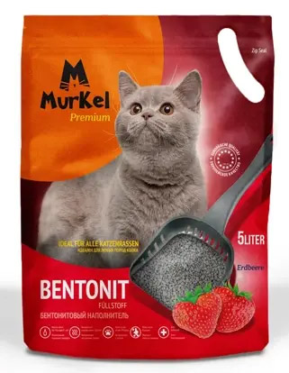Бентонитовый комкующийся наполнитель Murkel Strawberry с ароматом клубники