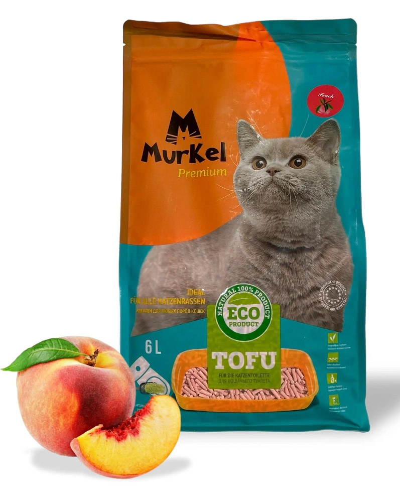 Соевый TOFU комкующийся наполнитель Murkel Peach с ароматом персика