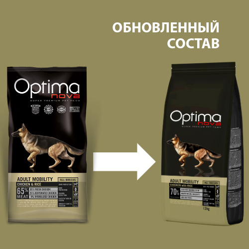 Сухой корм для собак ведущих активный образ жизни Оптиманова Эдалт Мобилити Adult Mobility Chicken & Rice (курица и рис)