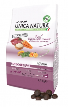 Сухой корм Unica Natura Unico Maxi для собак средних и крупных пород (Дикий кабан, рис, морковь)
