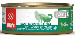 Консервы диетический корм BLITZ Vetline Gastrointestinal Cat (Гастроинтестинал) для кошек при нарушении работы желудочно-кишечного тракта (Индейка)