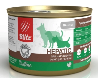 Консервы диетический корм BLITZ Vetline Hepatic Dog (Гепатик) для собак при нарушении функции печени (Индейка)