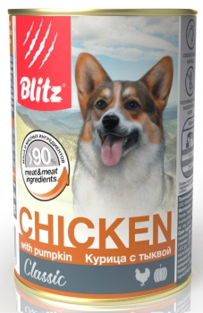 Консервы Блиц для собак всех пород и возрастов BLITZ Classic Dog (Курица с тыквой)