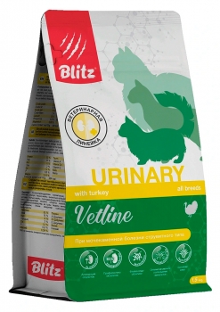 Корм диетический BLITZ Cat Vetline Urinary (Уринари) для кошек при мочекаменной болезни струвитного типа (Индейка)