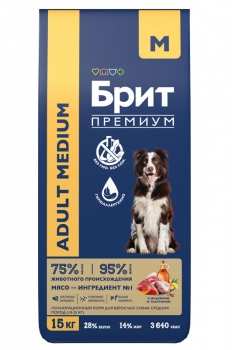 Сухой корм Брит Премиум Adult Dog Medium для взрослых собак средних пород с индейкой и телятиной (Индейка и телятина)