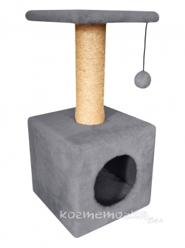 Домик Cat House с полкой с шариком на резинке (мех, сизаль), 65 см