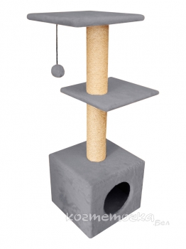 Домик Cat House с двумя полками с шариком на резинке (мех, сизаль), 100 см