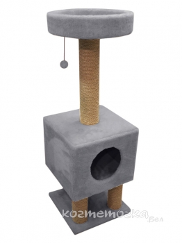 Домик на ножках Cat House с шариком на резинке (мех, джут), 1,05м