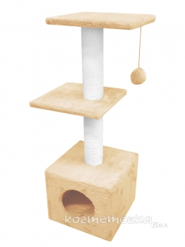 Домик Cat House с двумя полками с шариком на резинке (мех, хлопок), 100 см