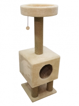 Домик на ножках Cat House с шариком на резинке (мех, джут), 1,05м
