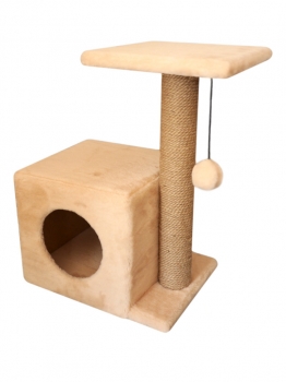 Домик Cat House с боковой полкой с шариком на резинке (мех, джут), 58 см