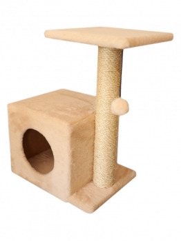 Домик Cat House с боковой полкой с шариком на резинке (мех, сизаль), 58 см