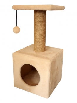 Домик Cat House с полкой с шариком на резинке (мех, джут), 65 см