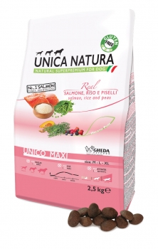 Сухой корм Unica Natura Unico Maxi для собак cредних и крупных пород (Лосось, рис и горох)