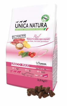 Сухой корм Unica Natura Unico Maxi для собак средних и крупных пород (Сыровяленая ветчина, рис, картофель)