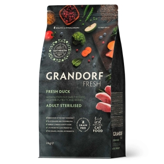 Беззерновой гипоаллергенный корм GRANDORF CAT Fresh Duck & Sweet Potato Adult STERILISED для взрослых стерилизованных кошек (утка и батат)