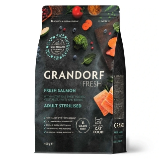 Беззерновой гипоаллергенный корм GRANDORF CAT Fresh Salmon & Sweet Potato Adult STERILISED для взрослых стерилизованных кошек (лосось и батат)
