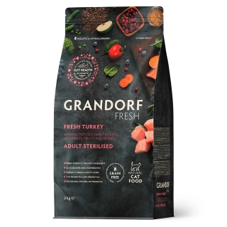 Беззерновой гипоаллергенный корм GRANDORF CAT Fresh Turkey & Sweet Potato Adult STERILISED для взрослых стерилизованных кошек (индейка и батат)