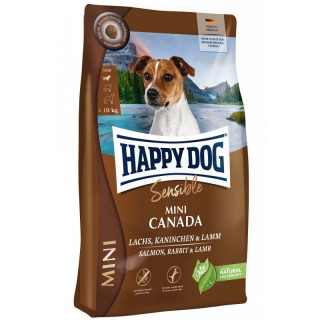 Сухой беззерновой гипоаллергенный корм для взрослых собак до 10 кг Happy Dog Mini Canada 25/14 (лосось, кролик, ягненок, мидии)