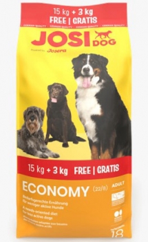 АКЦИЯ! 15 кг +3 кг БЕСПЛАТНО! Корм Йозера JosiDog Economy для всех собак крупных и мелких пород (Adult 22/8), 15 кг