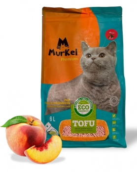 Соевый TOFU комкующийся наполнитель Murkel Peach с ароматом персика