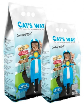 Бентонитовый комкующийся наполнитель Cat's Way Carbon Effect без аромата с антибактериальным углем