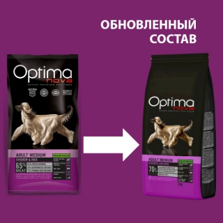 Сухой корм для взрослых собак средних пород Оптиманова Эдалт Медиум Adult Medium Chicken & Rice (курица и рис)