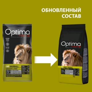 Сухой корм для кошек с контролем вывода шерсти Оптиманова Хайрболл Hairball Chicken & Rice (курица и рис)