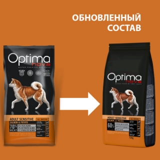 Сухой беззерновой корм для взрослых собак с чувствительным пищеварением Оптиманова Эдалт Сенситив Adult Sensitive Salmon & Potato (лосось и картофель)