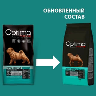 Сухой беззерновой корм для щенков любых пород с чувствительным пищеварением Оптиманова Паппи Дигестив Puppy Digestive Rabbit & Potato (кролик, свинина, картофель)