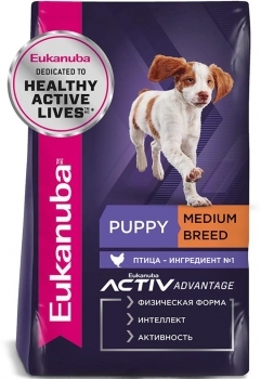 Сухой корм для щенков средних пород от 1 до 12 месяцев Eukanuba Puppy Medium Breed (Птица)