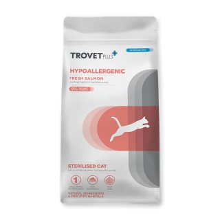 Гипоаллергенный корм Trovet Plus Sterilised CAT Hypoallergenic Fresh Salmon для стерилизованных кошек с пищевой гиперчувствительностью (свежий лосось)