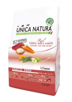 Сухой корм Unica Natura Mini для собак мелких пород  (Оленина, рис, морковь)