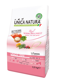 Сухой корм Unica Natura Mini для собак мелких пород (Лосось, рис, горох)