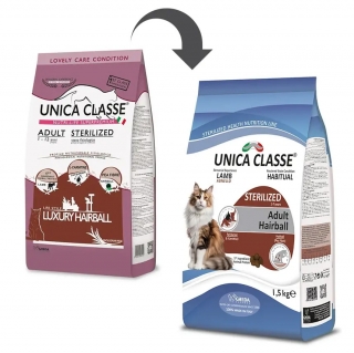 Сухой корм Unica Classe Adult Sterilized Luxury Hairball для стерилизованных кошек, выведение шерсти из организма (Ягненок)