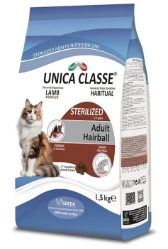Сухой корм Unica Classe Adult Sterilized Luxury Hairball для стерилизованных кошек, выведение шерсти из организма (Ягненок)