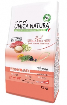 Сухой корм Unica Natura Unico Maxi для собак средних и крупных пород (ягненок, рис, конские бобы)