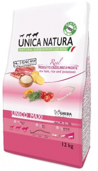 Сухой корм Unica Natura Unico Maxi для собак средних и крупных пород (Сыровяленая ветчина, рис, картофель)