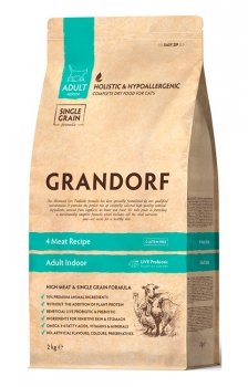 Низкозерновой гипоаллергенный корм Грандорф CAT 4 Meat PROBIOTIC INDOOR для взрослых домашних кошек (4 мяса с пробиотиками)